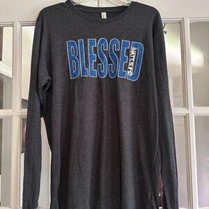 Bella Canvas Gray and Blue Blessed Long Sleeve T-Shirt